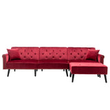 Piper Jujube Red Velvet Sofa Bed with Ottoman and 2 Accent Pillows