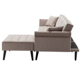 Piper Silver Gray Velvet Sofa Bed with Ottoman and 2 Accent Pillows