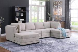 Kristin Light Gray Linen Fabric Reversible Sectional Sofa with 2 Ottomans