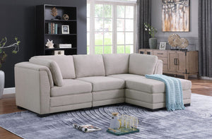 Kristin Light Gray Linen Fabric Reversible Sectional Sofa with Ottoman