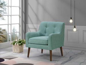 Ryder Mid Century Modern Aquamarine Teal Woven Fabric Tufted Armchair