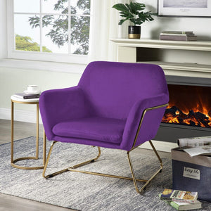 Keira Purple Velvet Accent Chair with Metal Base