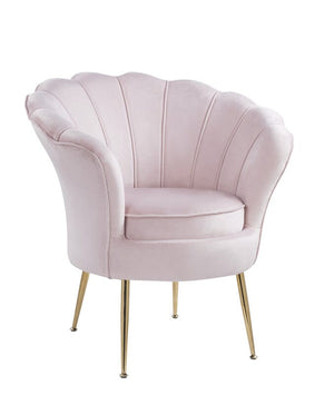 Angelina Pink Velvet Scalloped Back Barrel Accent Chair with Metal Legs