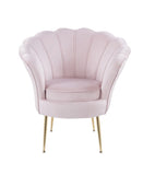 Angelina Pink Velvet Scalloped Back Barrel Accent Chair with Metal Legs