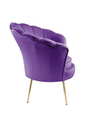 Angelina Purple Velvet Scalloped Back Barrel Accent Chair with Metal Legs