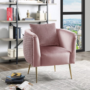 Natalie Blush Pink Velvet Barrel Accent Chair with Metal Legs