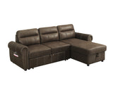 Hugo Brown Reversible Sleeper Sectional Sofa Chaise with USB Charger