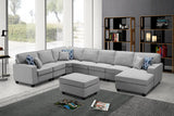 Faith Light Gray Linen 8Pc Modular L-Shape Sectional Sofa Chaise and Ottoman