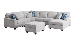 Leo Light Gray Linen 7Pc Modular L-Shape Sectional Sofa Chaise and Ottoman