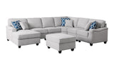 Leo Light Gray Linen 7Pc Modular L-Shape Sectional Sofa Chaise and Ottoman