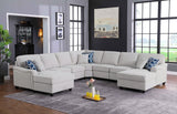 Leo Light Gray Linen Double Chaise 7Pc Modular Sectional Sofa