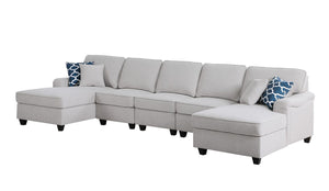 Leo Light Gray Linen Double Chaise 5Pc Modular Sectional Sofa