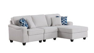 Leo Light Gray Linen 3Pc Sectional Sofa Chaise