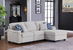 Leo Light Gray Linen 3Pc Sectional Sofa Chaise