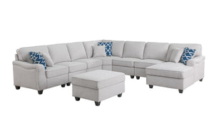 Leo Light Gray Linen 8Pc Modular L-Shape Sectional Sofa Chaise and Ottoman