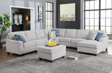 Leo Light Gray Linen 8Pc Modular L-Shape Sectional Sofa Chaise and Ottoman