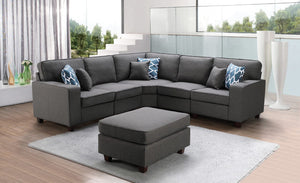 Sonoma Dark Gray Linen 6Pc Modular Sectional Sofa and Ottoman