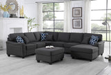 Leo Dark Gray Linen 7Pc Modular L-Shape Sectional Sofa Chaise and Ottoman