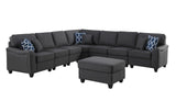 Leo Dark Gray Linen 8Pc Modular L-Shape Sectional Sofa and Ottoman