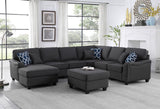 Leo Dark Gray Linen 7Pc Modular L-Shape Sectional Sofa Chaise and Ottoman