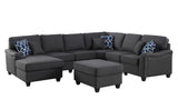 Leo Dark Gray Linen 7Pc Modular L-Shape Sectional Sofa Chaise and Ottoman