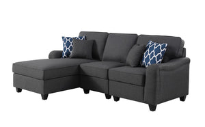 Leo Dark Gray Linen 3Pc Sectional Sofa Chaise