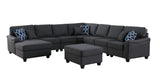 Leo Dark Gray Linen 8Pc Modular L-Shape Sectional Sofa Chaise and Ottoman