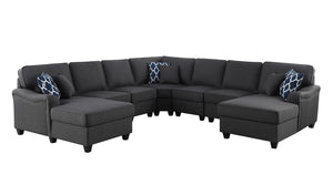 Leo Dark Gray Linen Double Chaise 7Pc Modular Sectional Sofa