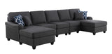 Leo Dark Gray Linen Double Chaise 5Pc Modular Sectional Sofa