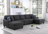 Leo Dark Gray Linen Double Chaise 5Pc Modular Sectional Sofa