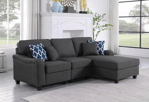 Leo Dark Gray Linen 3Pc Sectional Sofa Chaise