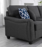 Leo Dark Gray Linen 7Pc Modular L-Shape Sectional Sofa Chaise and Ottoman