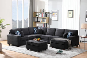 Jocelyn Dark Gray Woven 7Pc Modular L-Shape Sectional Sofa Chaise and Ottoman