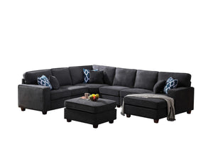 Jocelyn Dark Gray Woven 7Pc Modular L-Shape Sectional Sofa Chaise and Ottoman