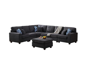 Jocelyn Dark Gray Woven 7Pc Modular L-Shape Sectional Sofa with Ottoman