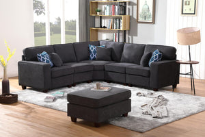 Jocelyn Dark Gray Woven 6Pc Modular L-Shape Sectional Sofa with Ottoman