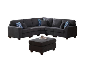 Jocelyn Dark Gray Woven 6Pc Modular L-Shape Sectional Sofa with Ottoman