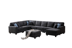 Jocelyn Dark Gray Woven 8Pc Modular L-Shape Sectional Sofa Chaise and Ottoman