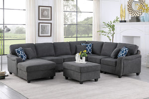 Leo Dark Gray Woven 7Pc Modular L-Shape Sectional Sofa Chaise and Ottoman