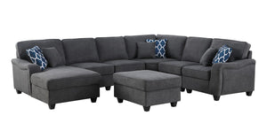 Leo Dark Gray Woven 7Pc Modular L-Shape Sectional Sofa Chaise and Ottoman