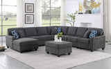 Leo Dark Gray Woven 8Pc Modular L-Shape Sectional Sofa Chaise and Ottoman