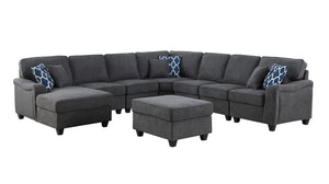 Leo Dark Gray Woven 8Pc Modular L-Shape Sectional Sofa Chaise and Ottoman