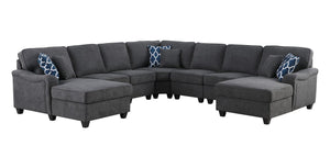 Leo Dark Gray Woven Double Chaise 7Pc Modular Sectional Sofa