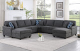 Leo Dark Gray Woven Double Chaise 7Pc Modular Sectional Sofa