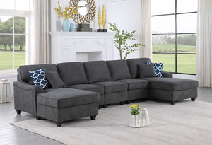 Leo Dark Gray Woven Double Chaise 5Pc Modular Sectional Sofa