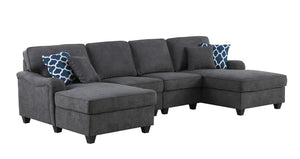 Leo Dark Gray Woven Double Chaise 4Pc Modular Sectional Sofa