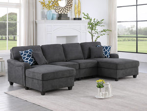 Leo Dark Gray Woven Double Chaise 4Pc Modular Sectional Sofa