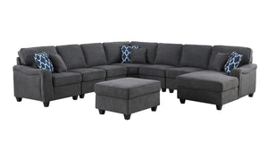 Leo Dark Gray Woven 8Pc Modular L-Shape Sectional Sofa Chaise and Ottoman