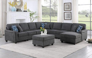 Leo Dark Gray Woven 8Pc Modular L-Shape Sectional Sofa Chaise and Ottoman