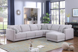 Penelope Light Gray Linen Fabric Reversible 7PC Modular Sectional Sofa with Ottoman and Pillows